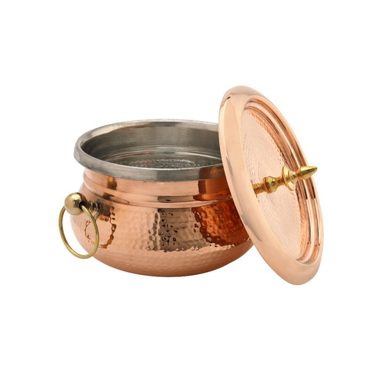 LaCoppera Copper Mughlai 2000 ML Handi with Lid | Traditional Cooking & Serving Pot