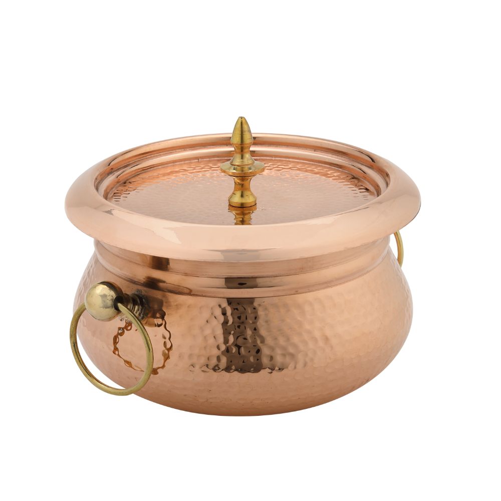 LaCoppera Copper Mughlai 2000 ML Handi with Lid | Traditional Cooking & Serving Pot