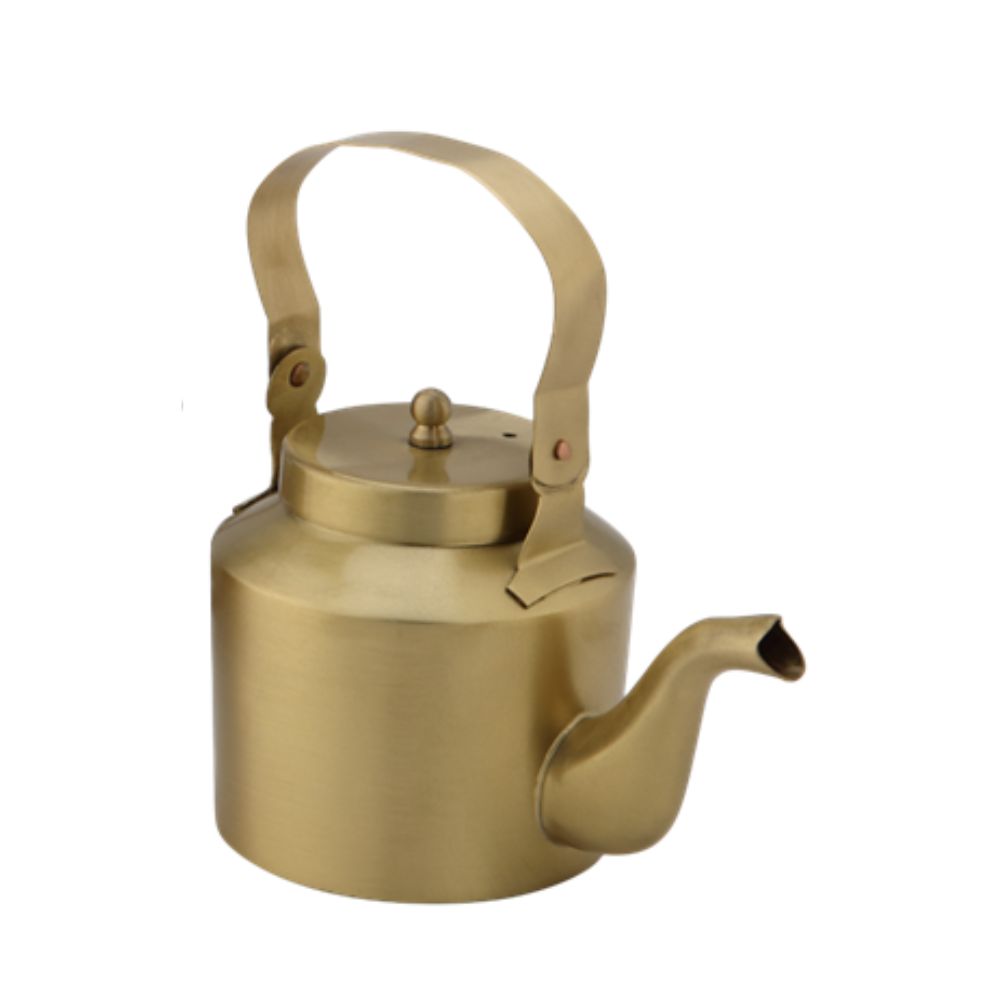 LaCoppera Premium Brass Tapri Tea Set – 2  Glasses & Kettle with Stand | Classic Cutting Chai Style | Set of 4 Pcs
