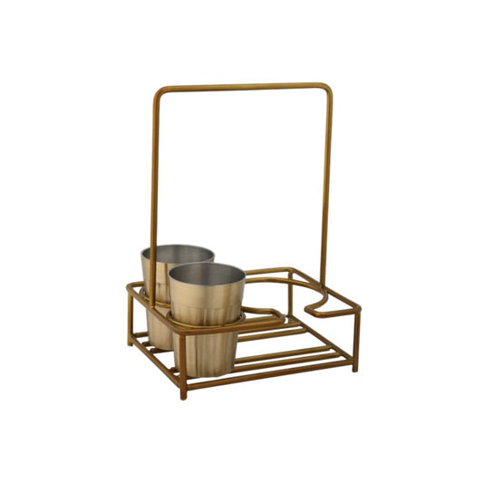 LaCoppera Premium Brass Tapri Tea Set – 2  Glasses & Kettle with Stand | Classic Cutting Chai Style | Set of 4 Pcs