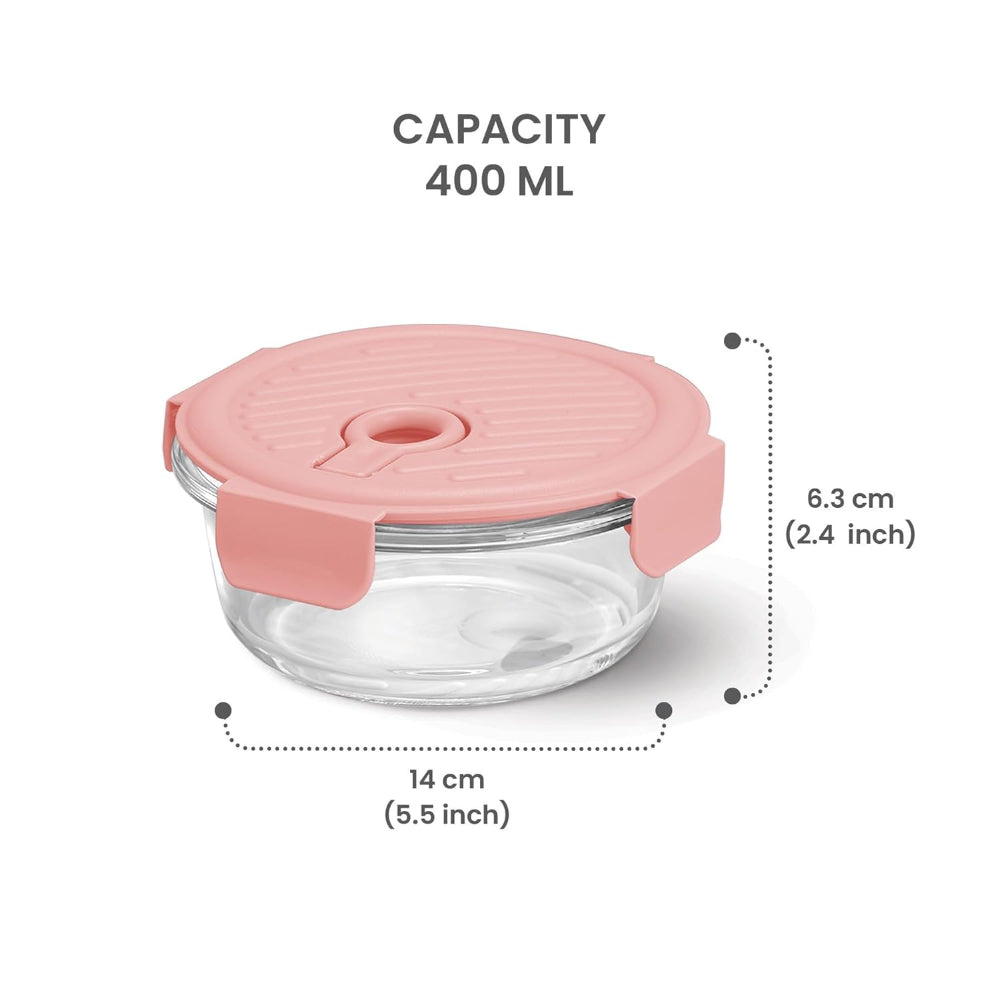 Treo Borosilicate Glass Lumino Fresh 400 ML Round Container | 1 Pc