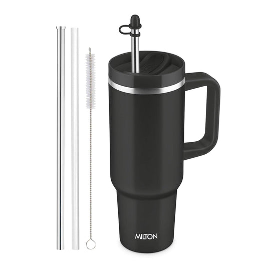 Milton Thermosteel Malmo 1100 ML Tumbler with Handle | Travel Mug with Straw | 1 Pc