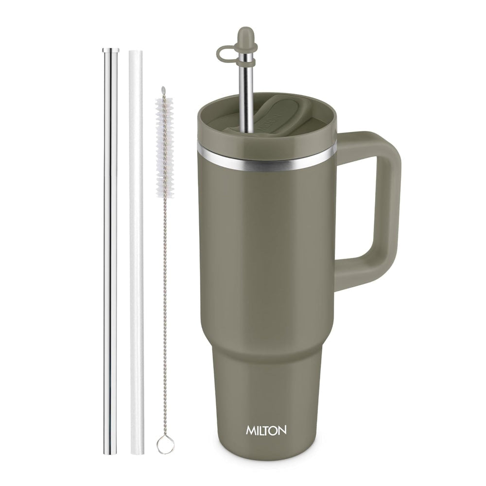 Milton Thermosteel Malmo 1100 ML Tumbler with Handle | Travel Mug with Straw | 1 Pc