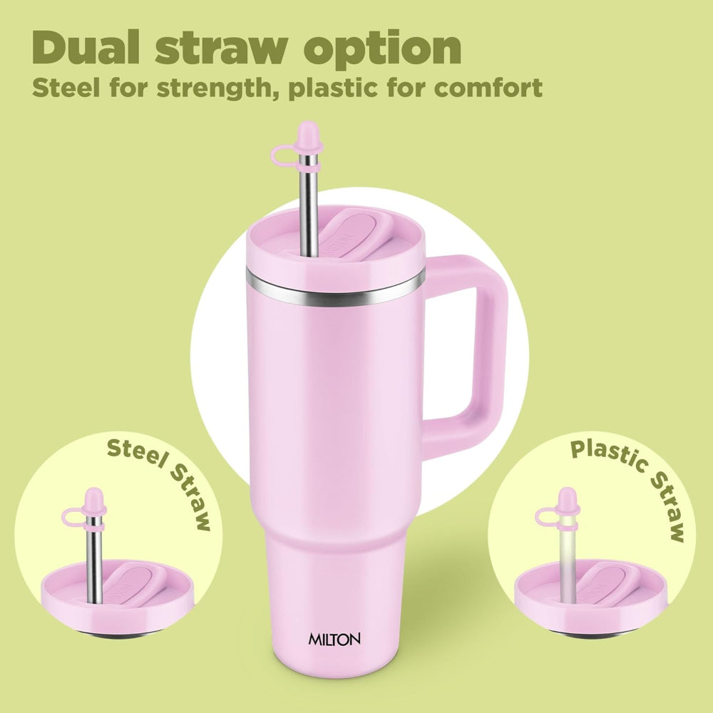 Milton Thermosteel Malmo 1100 ML Tumbler with Handle | Travel Mug with Straw | 1 Pc