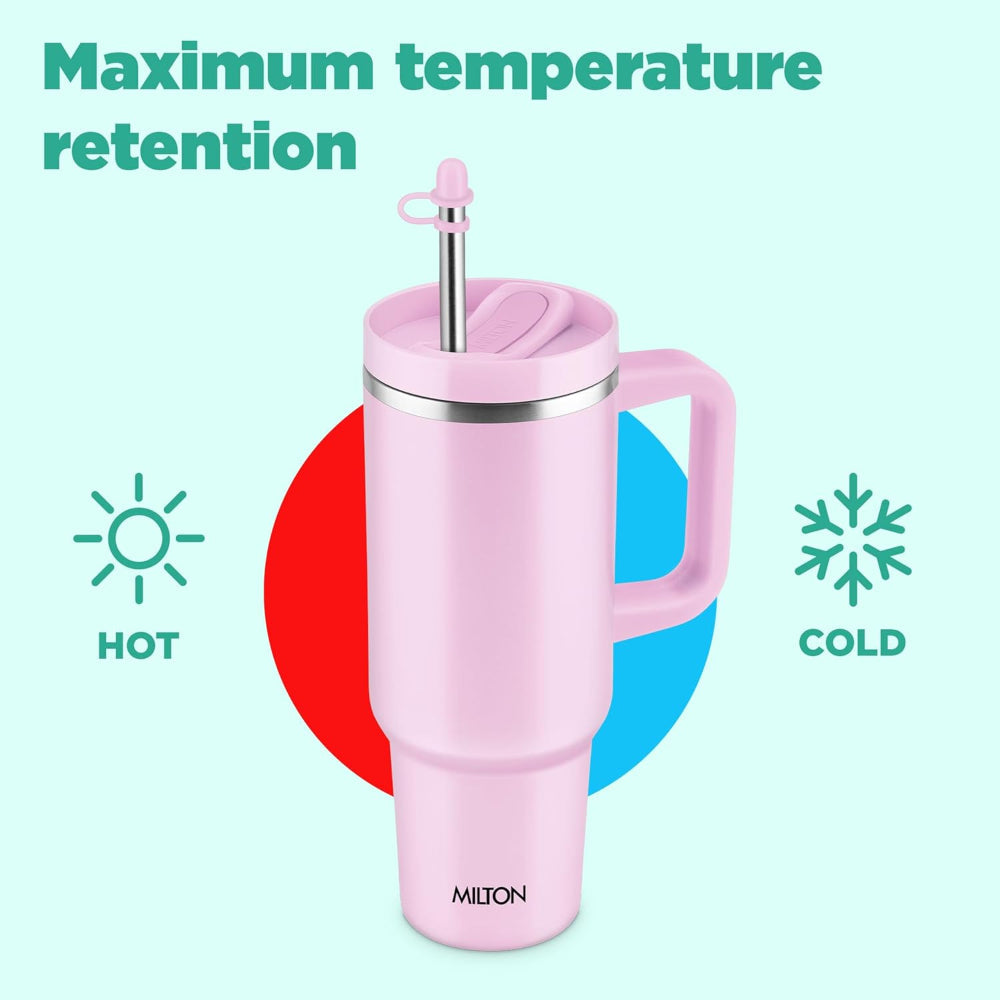 Milton Thermosteel Malmo 1100 ML Tumbler with Handle | Travel Mug with Straw | 1 Pc
