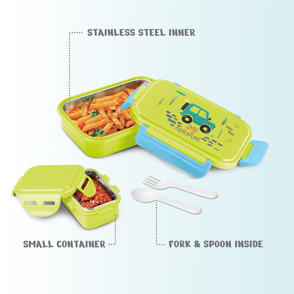 Milton Snackie Mate Tiffin Set | Backpack Set with Stainless Steel Lunch Box and Sipper Bottle | Set of 3 Pcs
