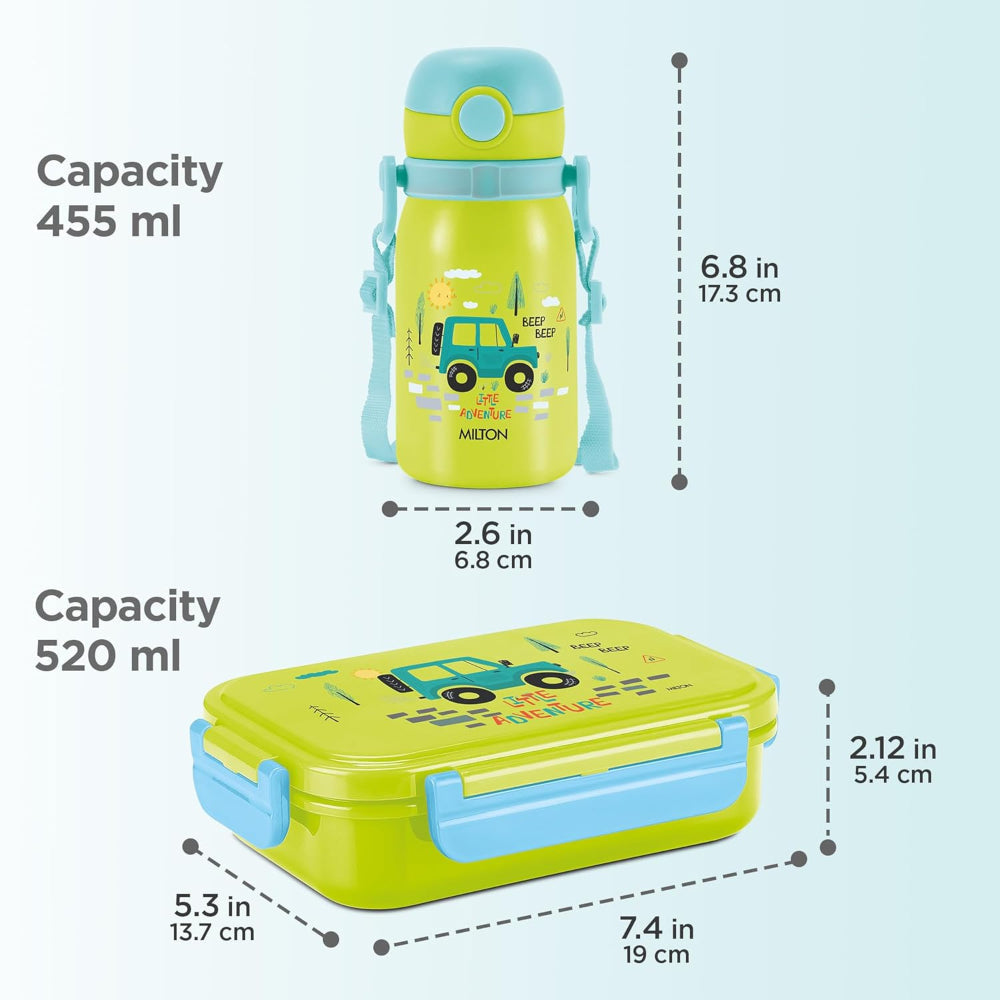 Milton Snackie Mate Tiffin Set | Backpack Set with Stainless Steel Lunch Box and Sipper Bottle | Set of 3 Pcs