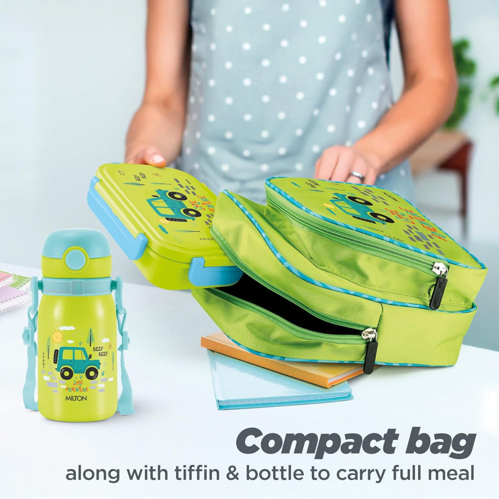 Milton Snackie Mate Tiffin Set | Backpack Set with Stainless Steel Lunch Box and Sipper Bottle | Set of 3 Pcs