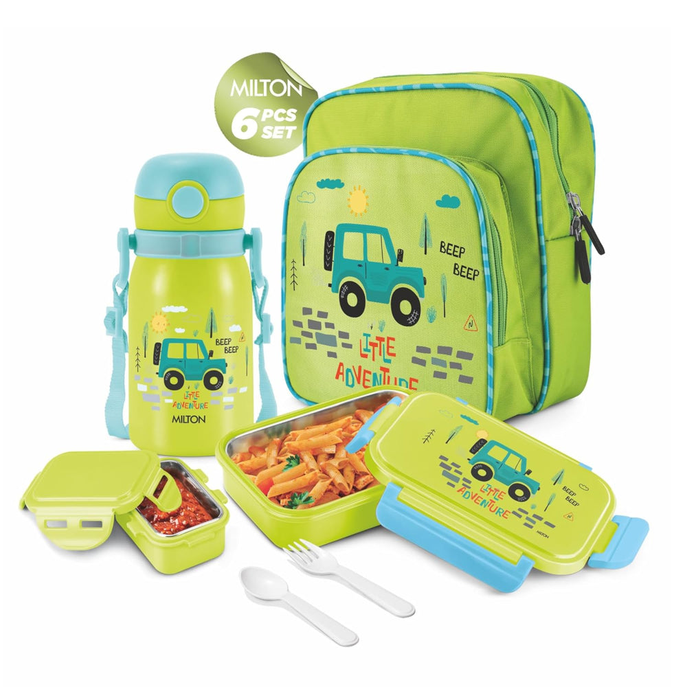 Milton Snackie Mate Tiffin Set | Backpack Set with Stainless Steel Lunch Box and Sipper Bottle | Set of 3 Pcs