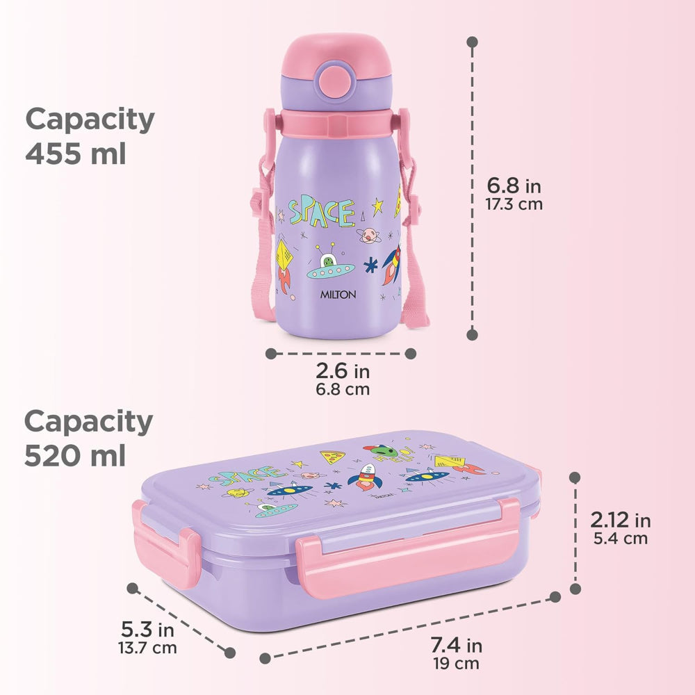 Milton Snackie Mate Tiffin Set | Backpack Set with Stainless Steel Lunch Box and Sipper Bottle | Set of 3 Pcs