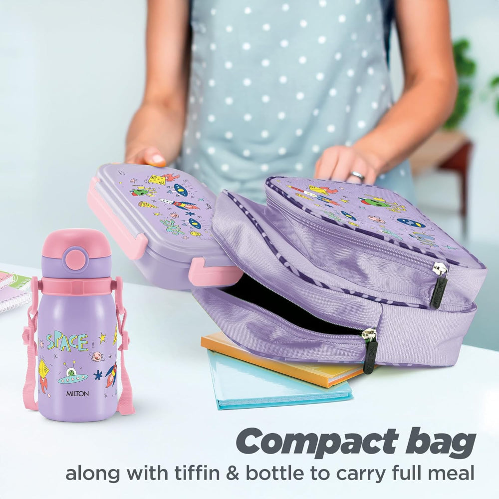 Milton Snackie Mate Tiffin Set | Backpack Set with Stainless Steel Lunch Box and Sipper Bottle | Set of 3 Pcs