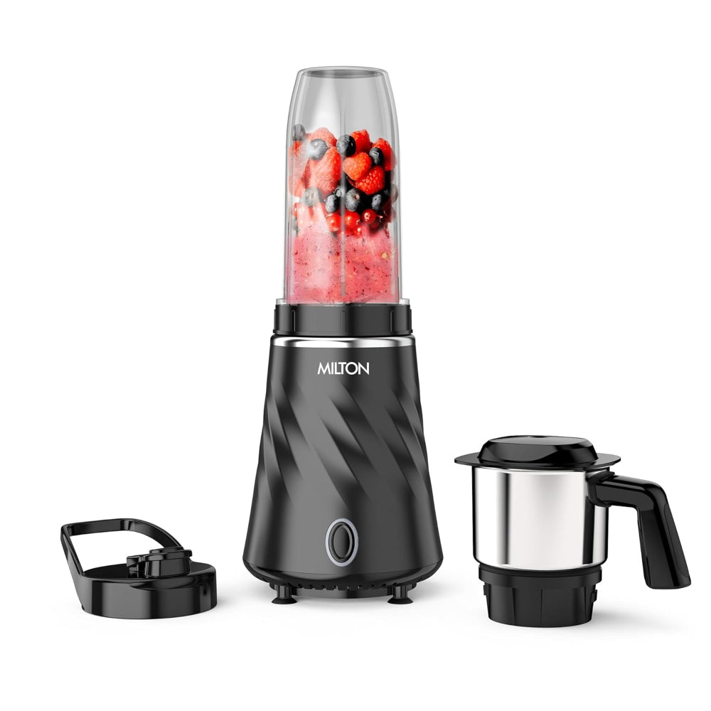 Milton MiniQ Mini Bullet 350 Watts Mixer Grinder with 2 Multipurpose Jar | SS Jar & On-the-Go Jar