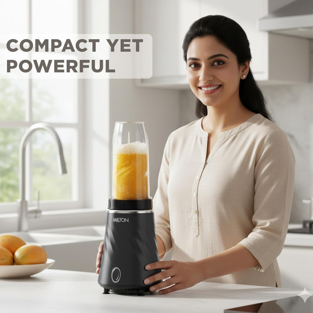 Milton MiniQ Mini Bullet 350 Watts Mixer Grinder with 2 Multipurpose Jar | SS Jar & On-the-Go Jar