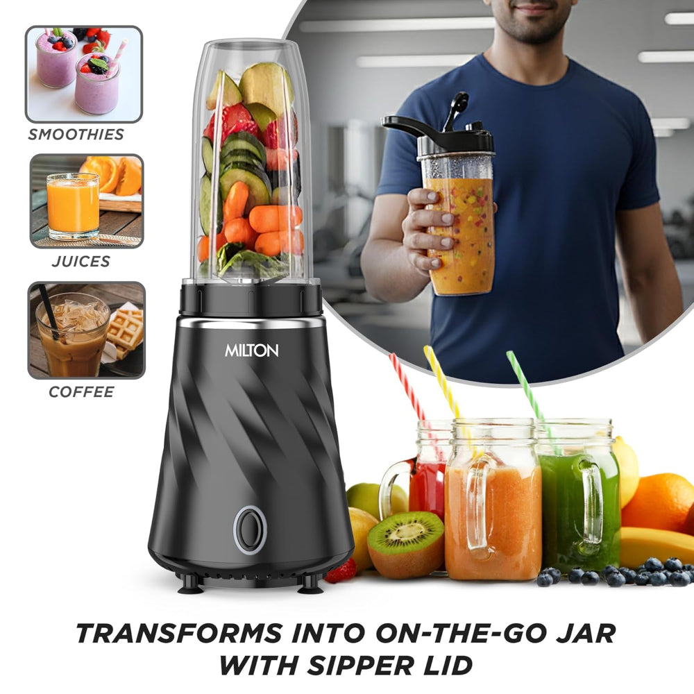 Milton MiniQ Mini Bullet 350 Watts Mixer Grinder with 2 Multipurpose Jar | SS Jar & On-the-Go Jar