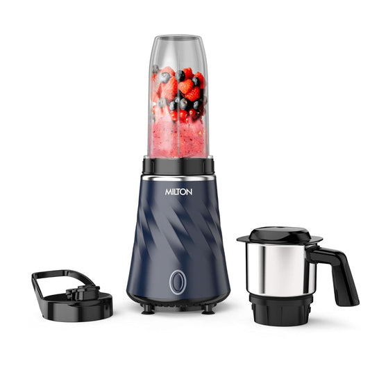 Milton MiniQ Mini Bullet 350 Watts Mixer Grinder with 2 Multipurpose Jar | SS Jar & On-the-Go Jar