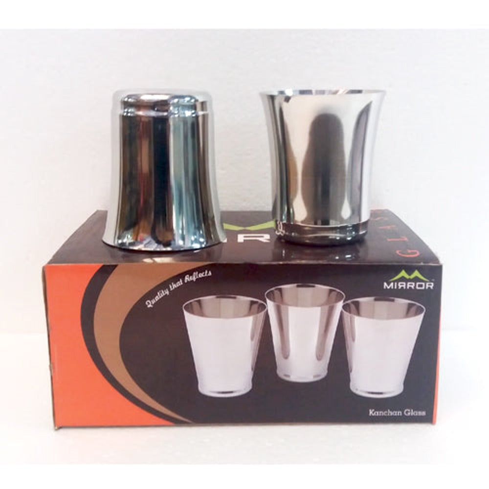 Mirror Kanchan Bogi Stainless Steel Glass Set - MIR0008 | Outer Mirror Finish | Set of 6 Pcs
