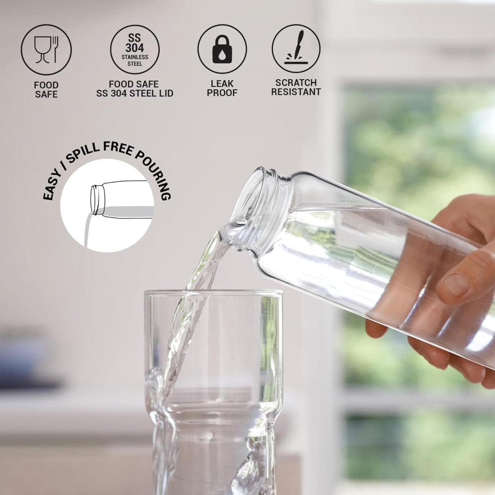 Treo Borosilicate Glass Clearvue 1000 ML Water Bottle | Transparent | 1 Pc