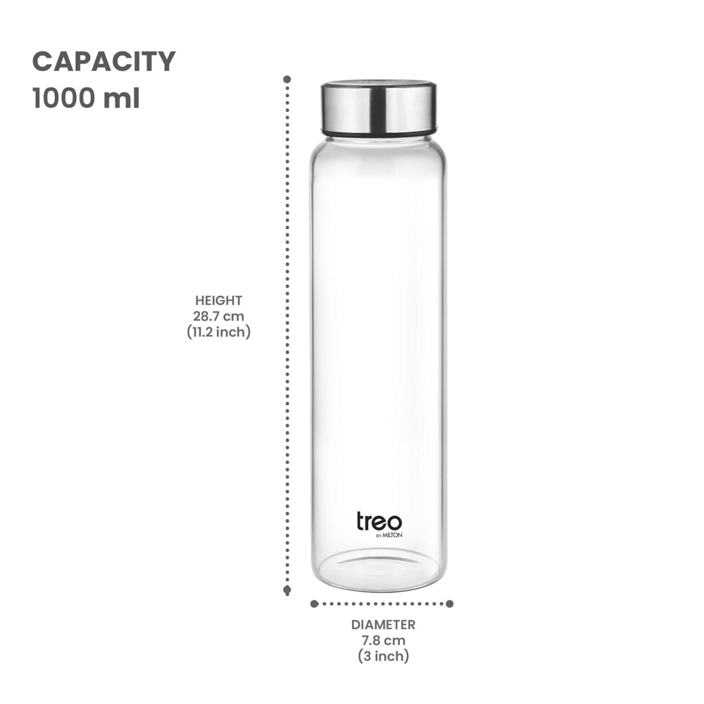 Treo Borosilicate Glass Clearvue 1000 ML Water Bottle | Transparent | 1 Pc