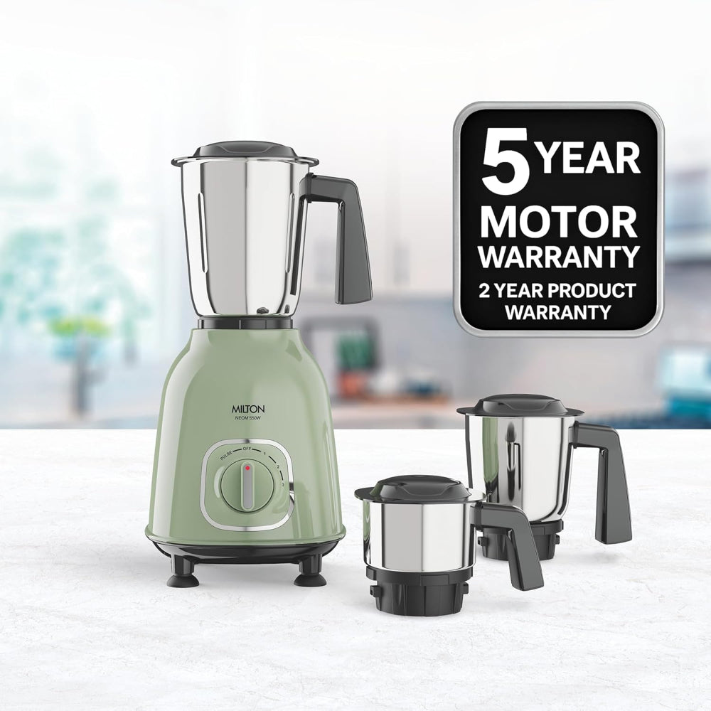 Milton Neom 550 Watts Mixer Grinder with 3 Jars | Pale Green