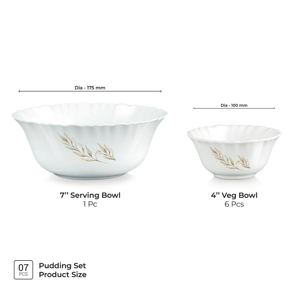 Treo Aurelia Collection Selene Opalware Pudding Set | Set of 7 Pcs