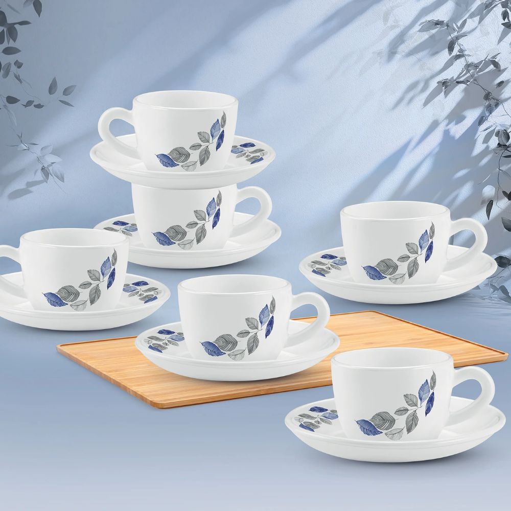 Treo Ophelia Collection Lunis Opalware 13 CL Cup Saucer Set | Set of 12 Pcs