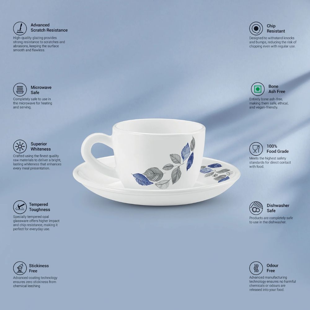 Treo Ophelia Collection Lunis Opalware 13 CL Cup Saucer Set | Set of 12 Pcs