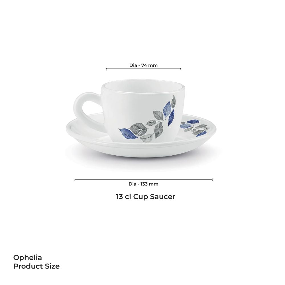 Treo Ophelia Collection Lunis Opalware 13 CL Cup Saucer Set | Set of 12 Pcs