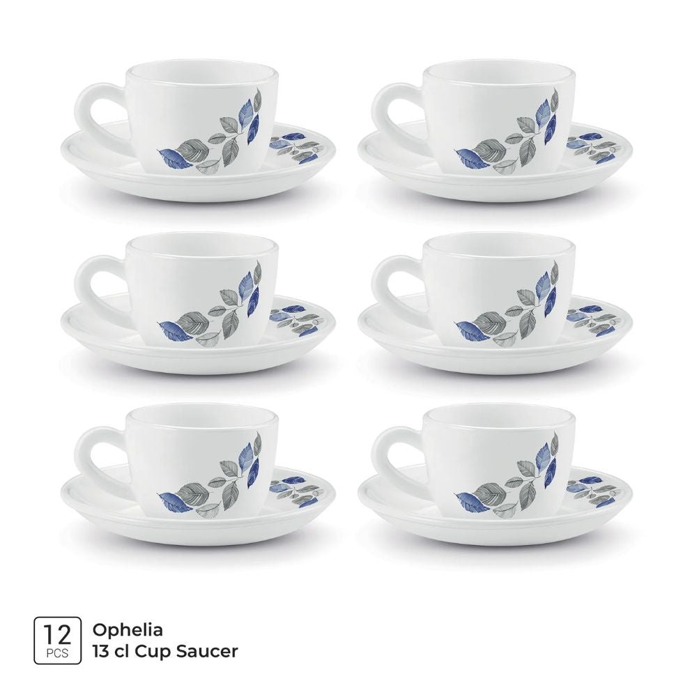 Treo Ophelia Collection Lunis Opalware 13 CL Cup Saucer Set | Set of 12 Pcs