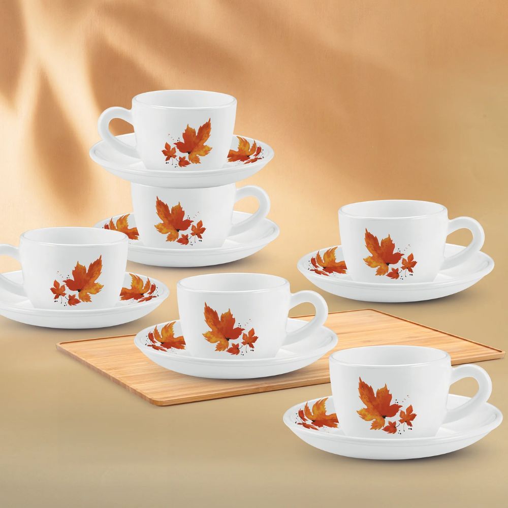 Treo Ophelia Collection Mapelle Opalware 13 CL Cup Saucer Set | Set of 12 Pcs
