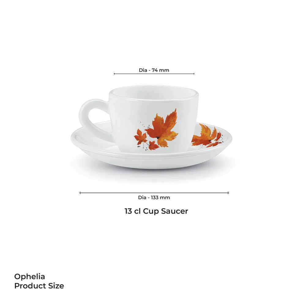 Treo Ophelia Collection Mapelle Opalware 13 CL Cup Saucer Set | Set of 12 Pcs