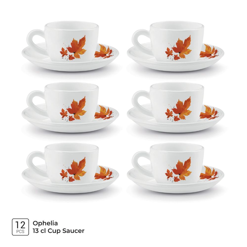 Treo Ophelia Collection Mapelle Opalware 13 CL Cup Saucer Set | Set of 12 Pcs