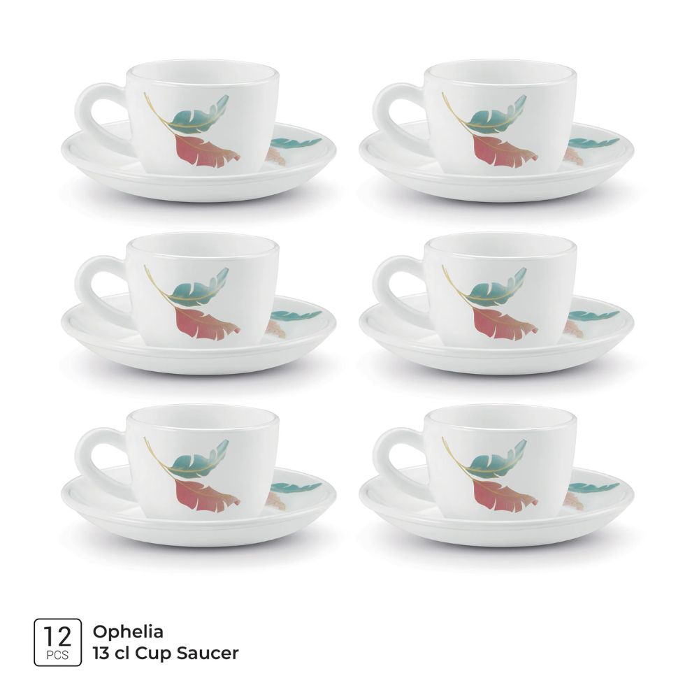 Treo Ophelia Collection Palma Opalware 13 CL Cup Saucer Set | Set of 12 Pcs