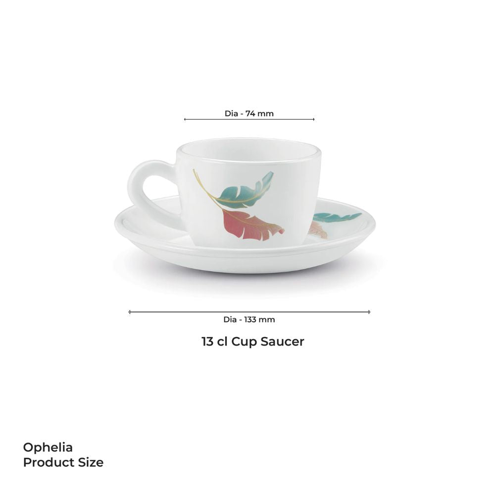 Treo Ophelia Collection Palma Opalware 13 CL Cup Saucer Set | Set of 12 Pcs
