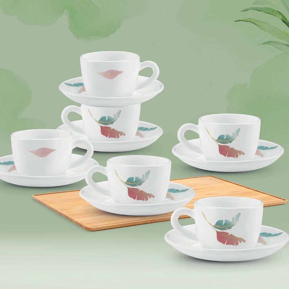 Treo Ophelia Collection Palma Opalware 13 CL Cup Saucer Set | Set of 12 Pcs
