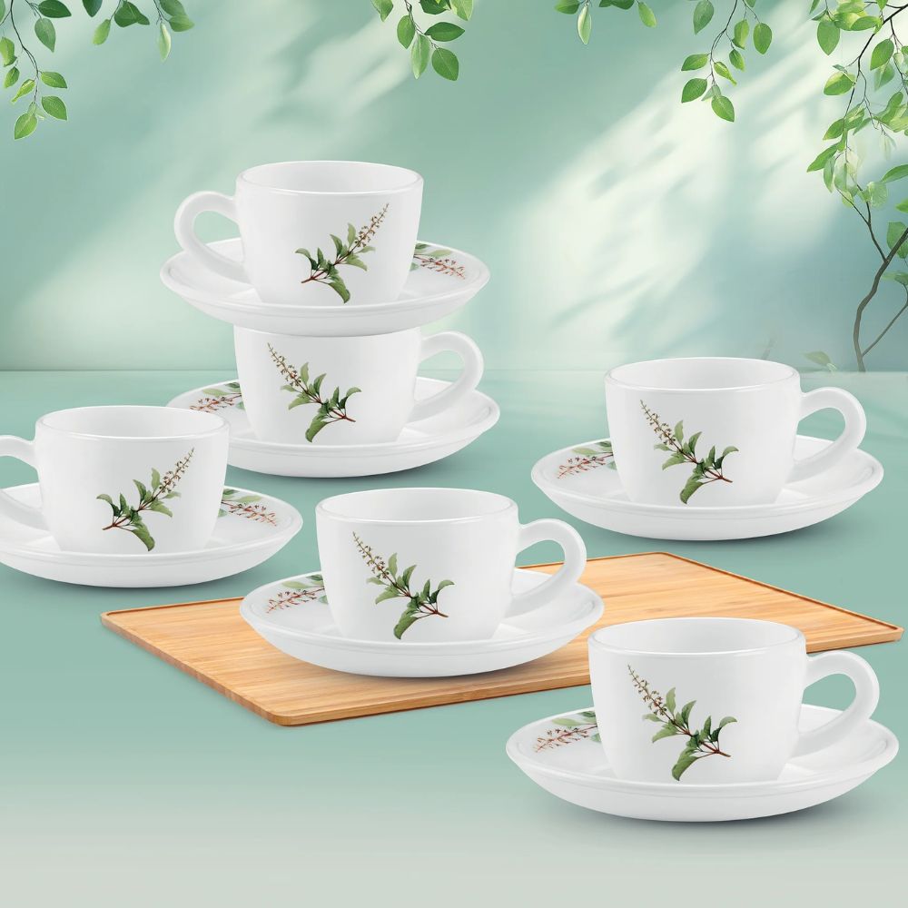 Treo Ophelia Collection Savira Opalware 13 CL Cup Saucer Set | Set of 12 Pcs