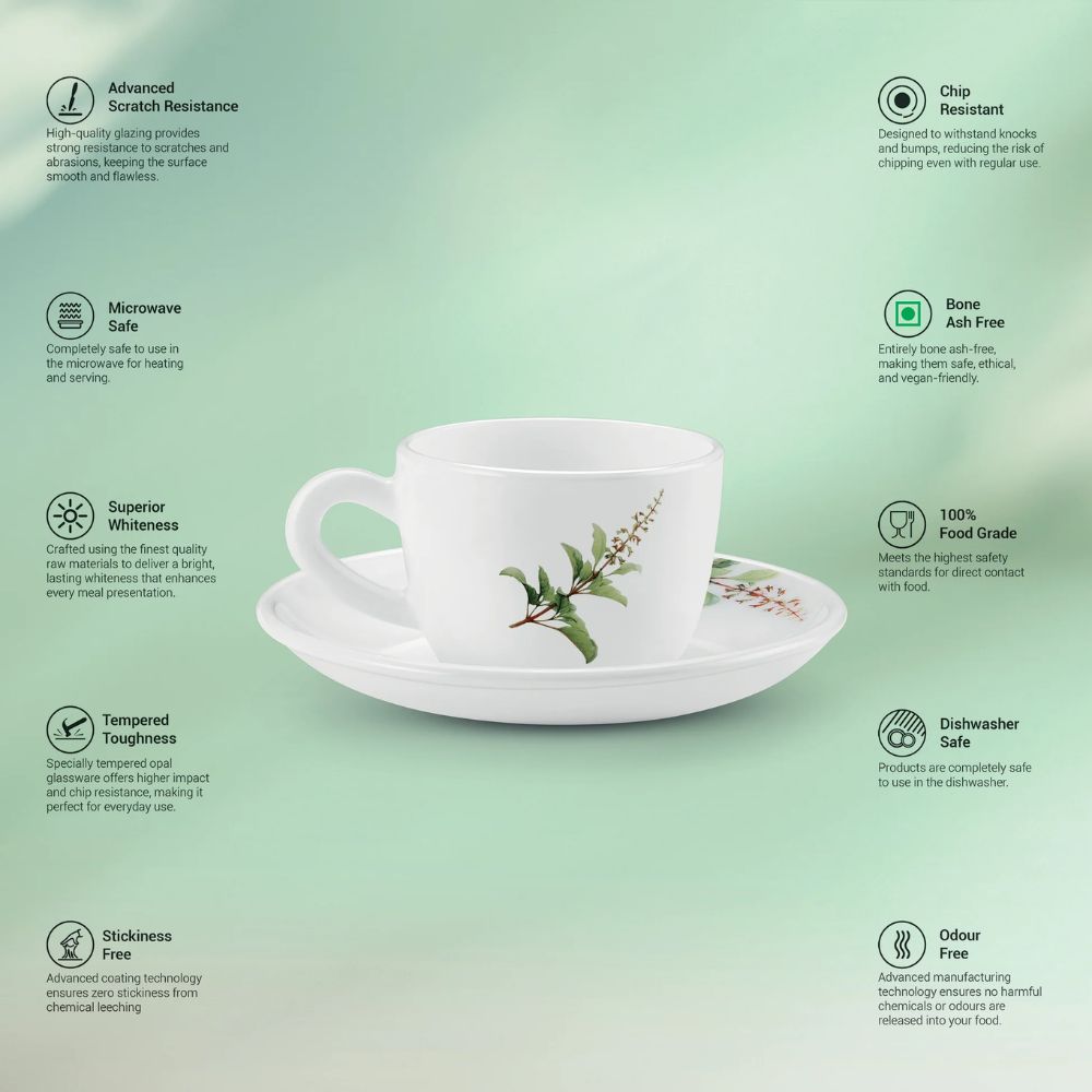Treo Ophelia Collection Savira Opalware 13 CL Cup Saucer Set | Set of 12 Pcs