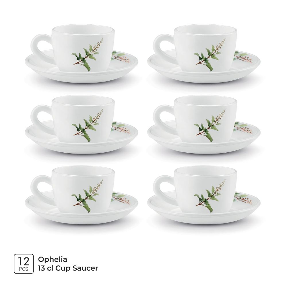 Treo Ophelia Collection Savira Opalware 13 CL Cup Saucer Set | Set of 12 Pcs