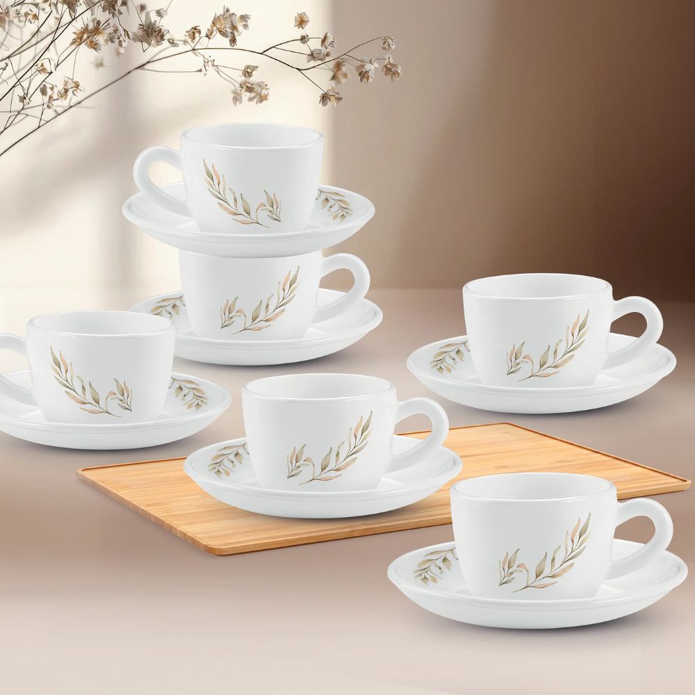 Treo Ophelia Collection Selene Opalware 13 CL Cup Saucer Set | Set of 12 Pcs