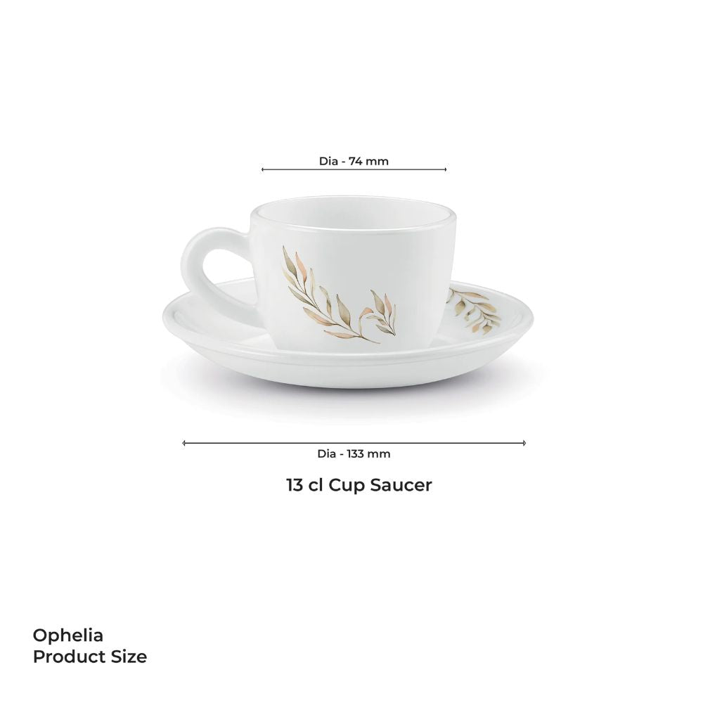 Treo Ophelia Collection Selene Opalware 13 CL Cup Saucer Set | Set of 12 Pcs