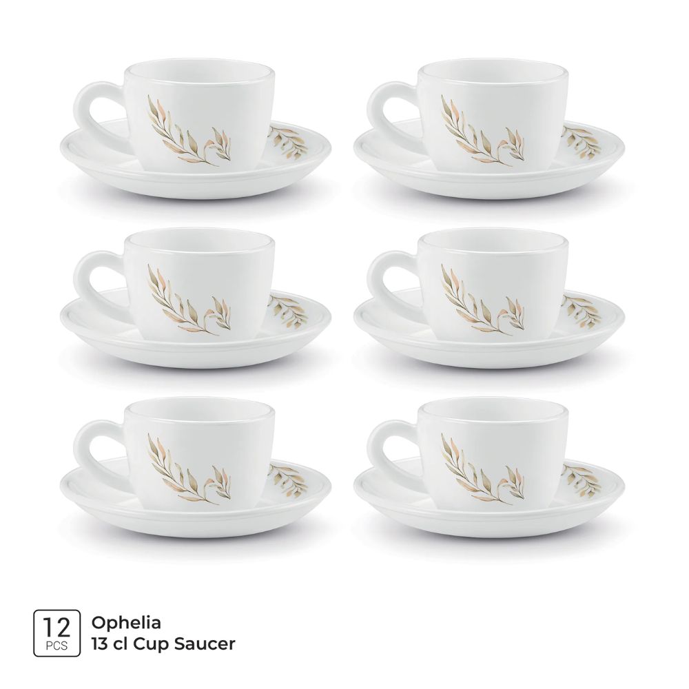 Treo Ophelia Collection Selene Opalware 13 CL Cup Saucer Set | Set of 12 Pcs