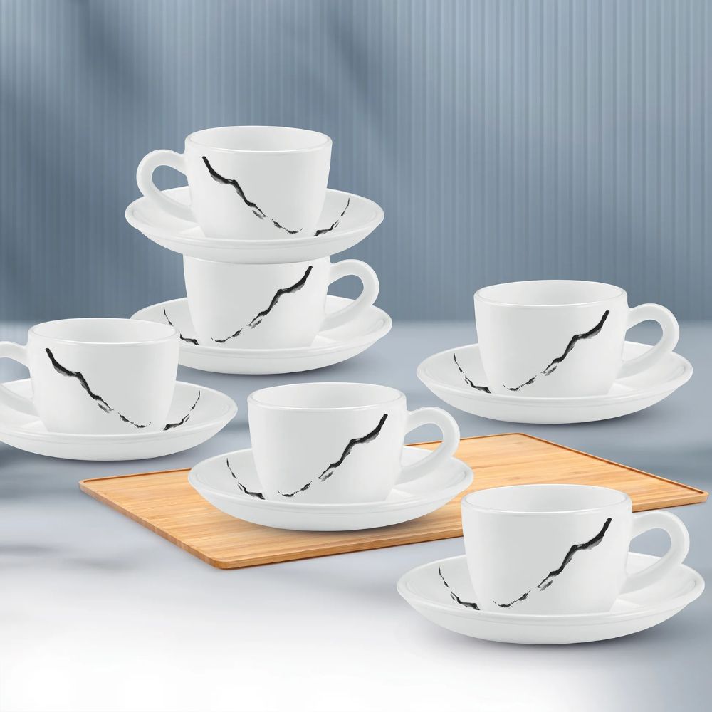 Treo Ophelia Collection Stria Opalware 13 CL Cup Saucer Set | Set of 12 Pcs
