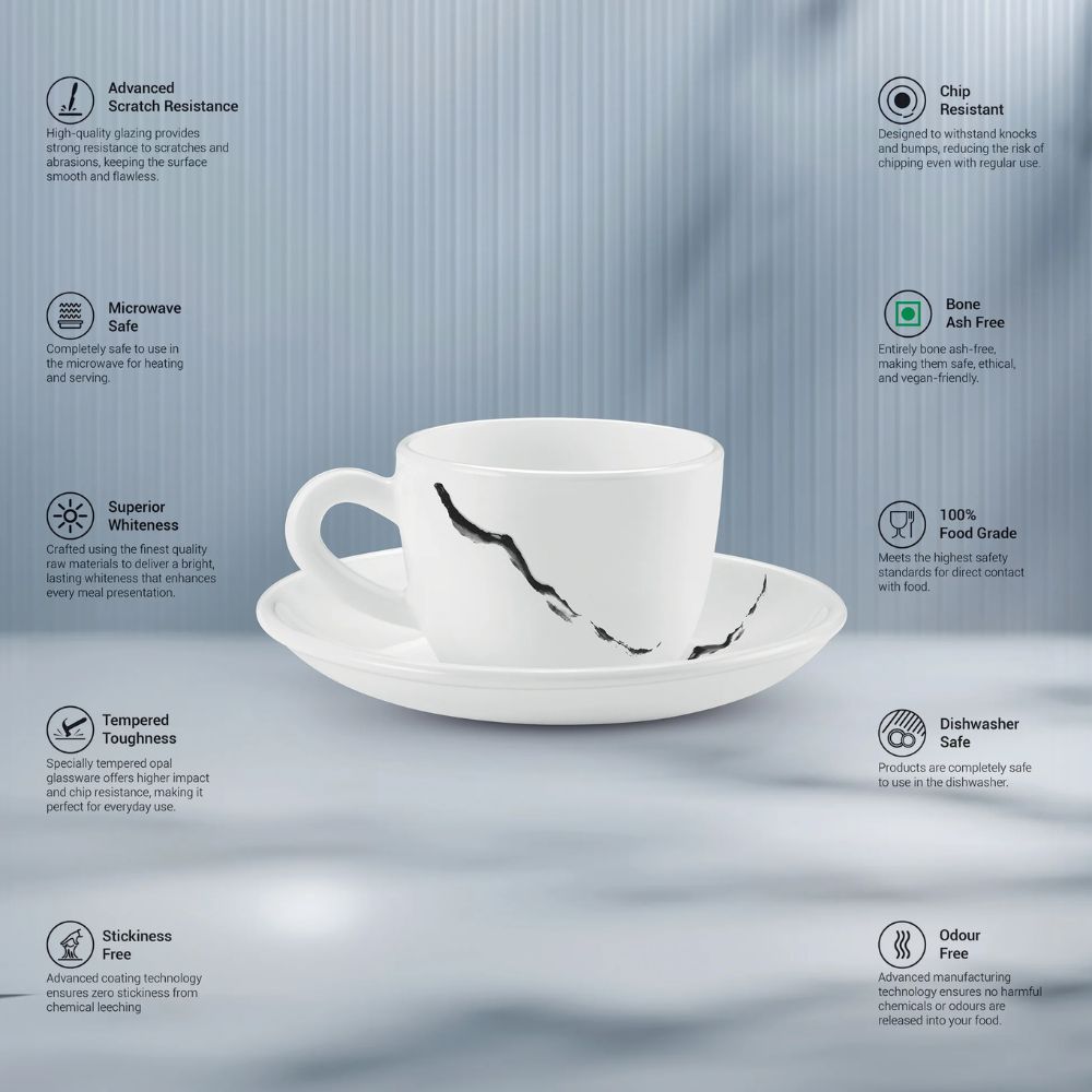 Treo Ophelia Collection Stria Opalware 13 CL Cup Saucer Set | Set of 12 Pcs
