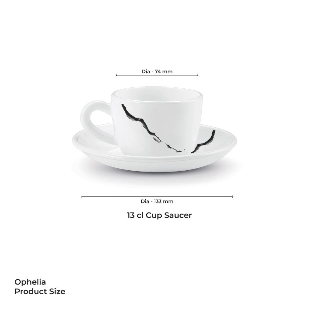 Treo Ophelia Collection Stria Opalware 13 CL Cup Saucer Set | Set of 12 Pcs