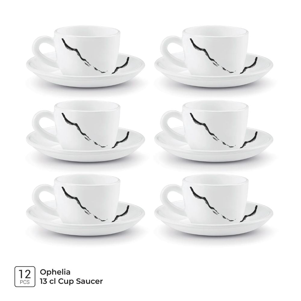 Treo Ophelia Collection Stria Opalware 13 CL Cup Saucer Set | Set of 12 Pcs