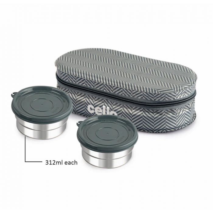 Cello Stainless Steel Quick Lunch Deluxe 2 Container Lunch Box | Insulated Fabric Jacket