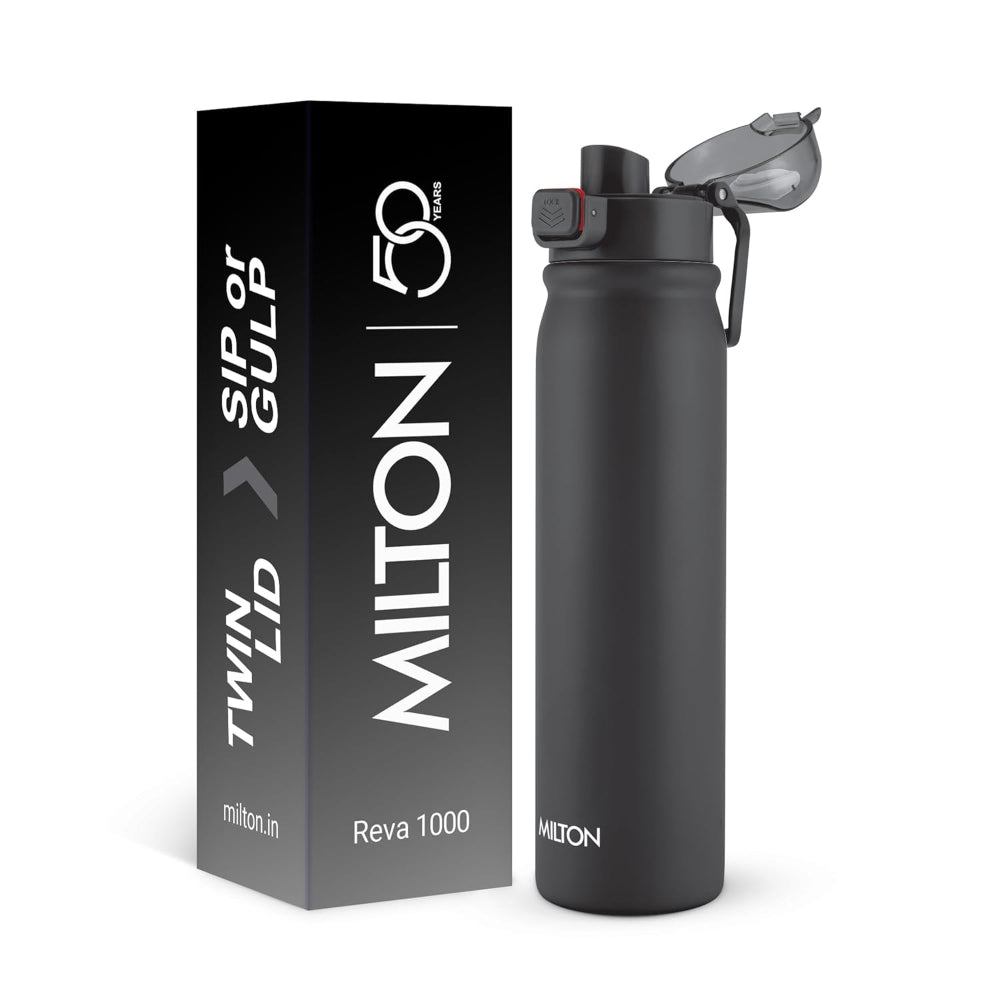 Milton Reva Stainless Steel Water Bottle with Twin Lid | Sip or Gulp | 1 Pc