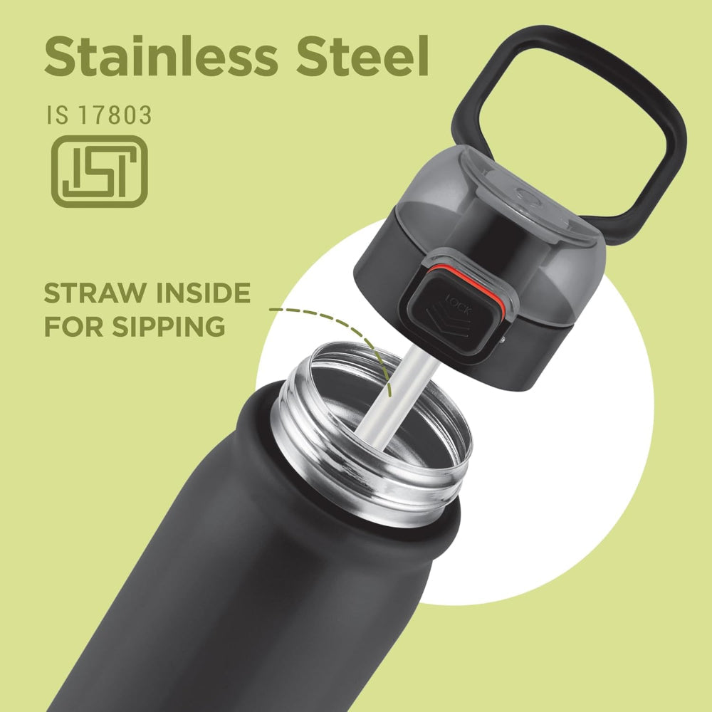 Milton Reva Stainless Steel Water Bottle with Twin Lid | Sip or Gulp | 1 Pc