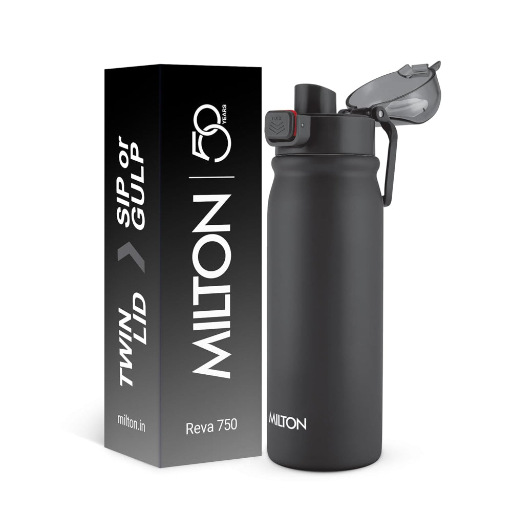 Milton Reva Stainless Steel Water Bottle with Twin Lid | Sip or Gulp | 1 Pc