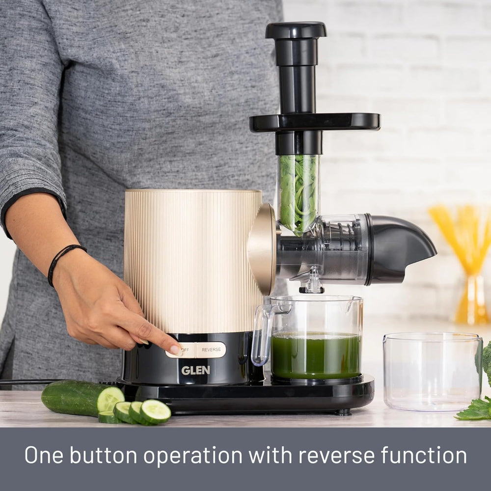 Glen Cold Press 150 Watts Slow Juicer with Anti Drip Feature | Juice and Pulp containers Low Noise | Brown