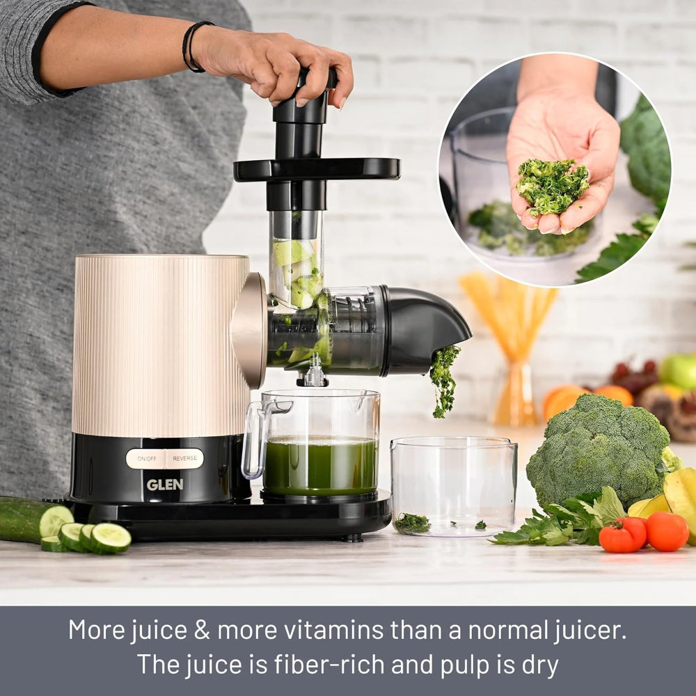 Glen Cold Press 150 Watts Slow Juicer with Anti Drip Feature | Juice and Pulp containers Low Noise | Brown